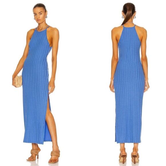 Jonathan Simkhai Megan Ribbed Knit Bodycon Maxi Dress in Cerulean Blue - Picture 1 of 5